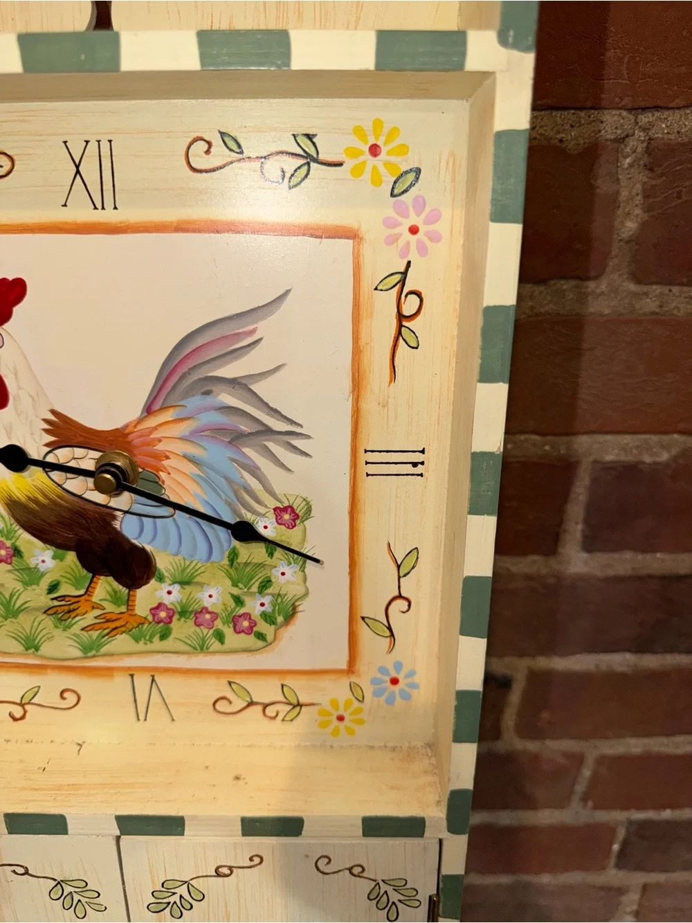 Hand-Painted Rooster Wall Clock Cabinet Decor Farmhouse Cream & Pastel Accent